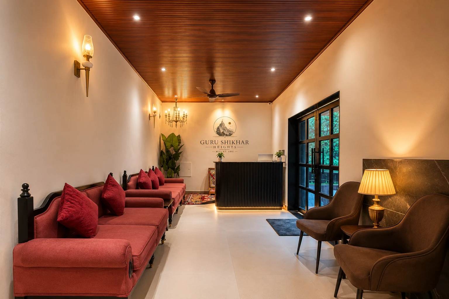 The reception and lounge in the evening